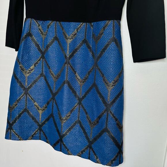 Slate & Willow Women's Blue Metallic Jacquard Crew Neckline Mini Dress Size 8 - Picture 6 of 11